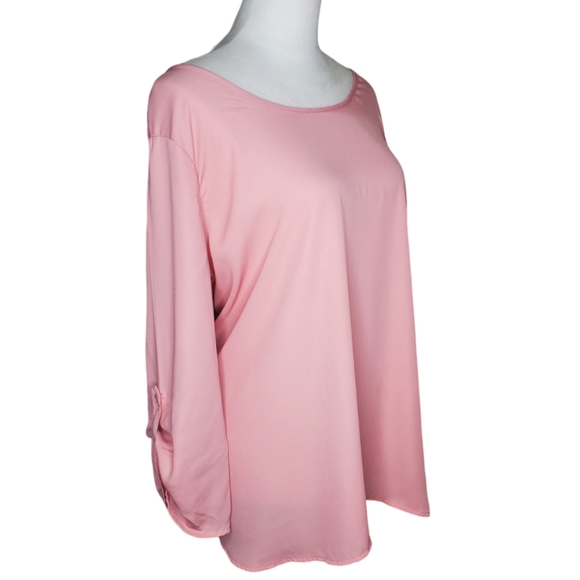 🦋La Vie 89 Plus Size Soft Pink & Black Bow Embellished Ladder Back Tunic - Picture 3 of 6
